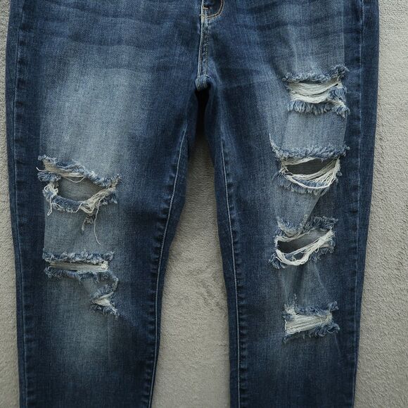 Judy Blue Jeans Juniors 11/30 Blue High-Rise Boyfriend Fit 27" Inseam Destroyed - Picture 11 of 16